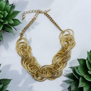 Bold Chunky Woven Textured Gold Tone Link Necklace by NY Statement Piece